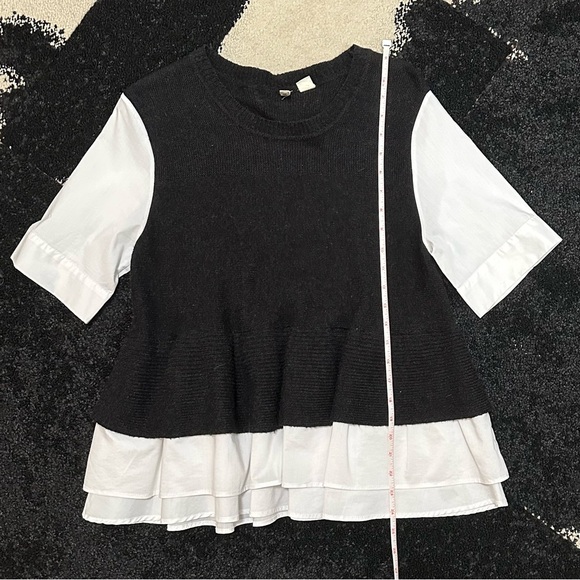 ANTHROPOLOGIE x Moth Twofer Peplum SS Ruffle Sweater Crisp White & Charcoal — S - Picture 7 of 12